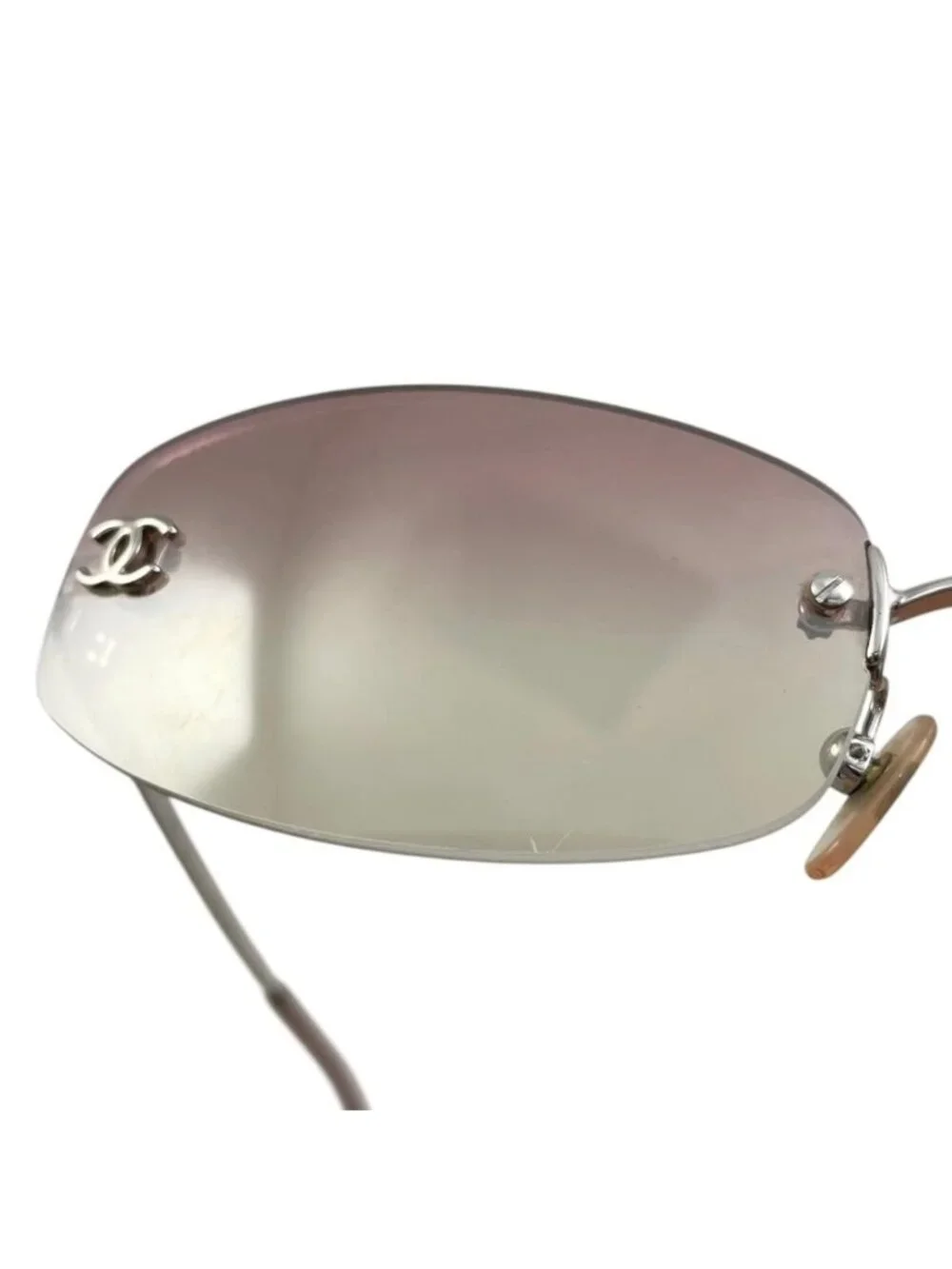 Chanel Sunglasses CC Logo Rimless Gradient Pink Yellow Silver Eyewear